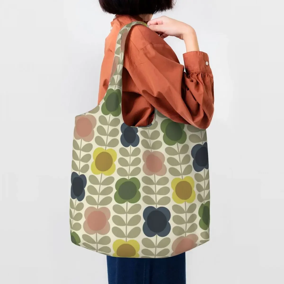 Фото Изготовленная на заказ Orla Kiely, занавеска с несколькими стержнями, сумка для покупок с помидорами, холщовая сумка-шоппер, сумка через плечо, вместительная портативная сумка №1