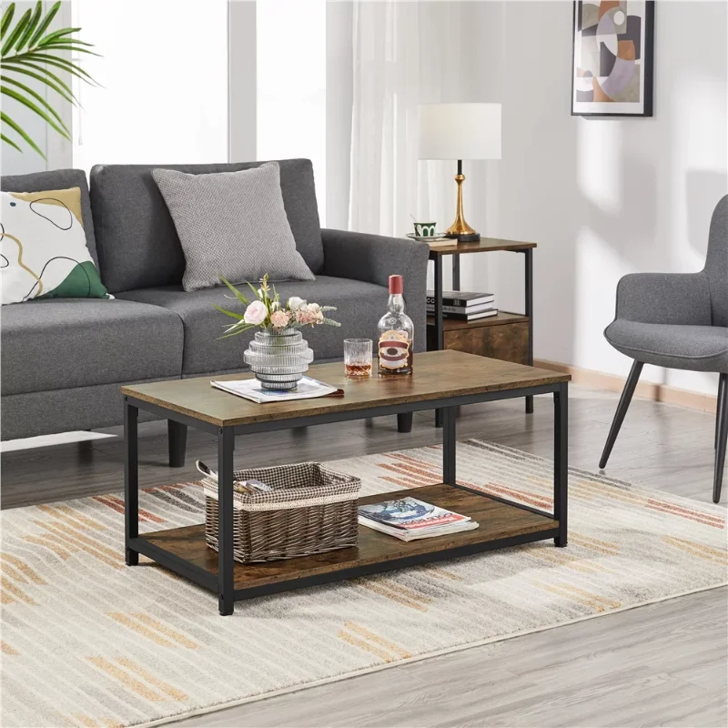 

Alden Design Industrial Coffee Table with Storage Shelf, Rustic Brown