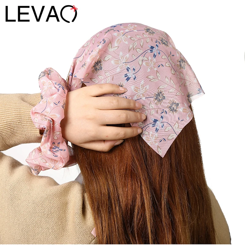 

LEVAO Floral Hair Band Chiffon Headscarf Headband For Women Flower Elastic Turban Hairband Summer Beach Head Band Accessories