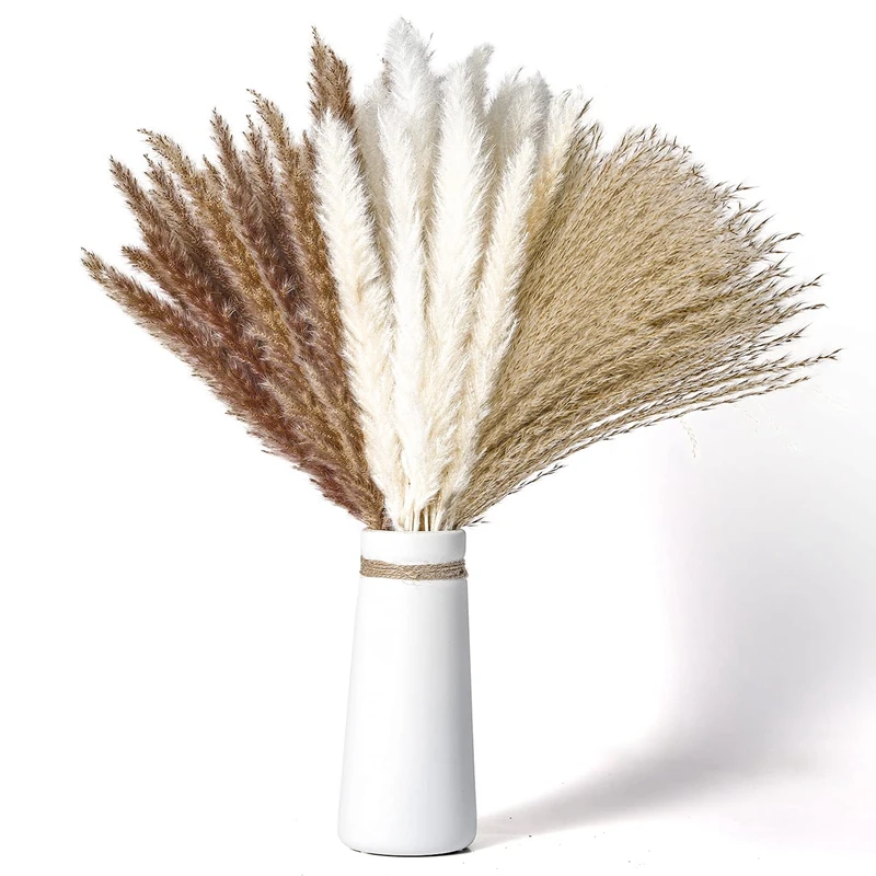 

60Pc Natural Dried Pampas Grass -17.5Inch Fluffy Stem Dry Pampas Bouquets For Home Decor Wedding Boho Flower Arrangement