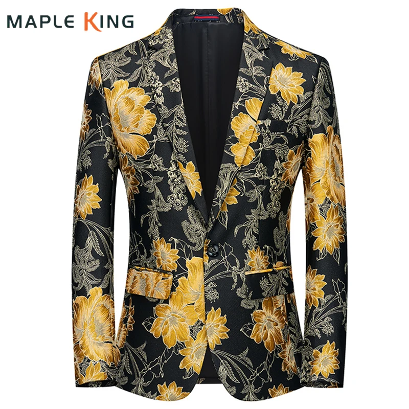 Metallic Gold Floral Jacket Suit for Men Blazer Veste Homme Luxe Elegante Wedding Party Dress Steampunk Coats Blaser Masculino
