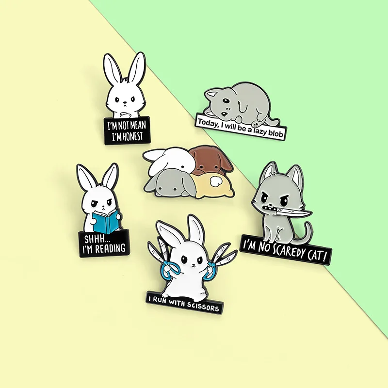 

Cartoon Animal Cat Kitten Rabbit Brooch Enamel Pin Button Denim Collar Lapel Pin Badge Jewelry for A Friend Gifts Wholesale