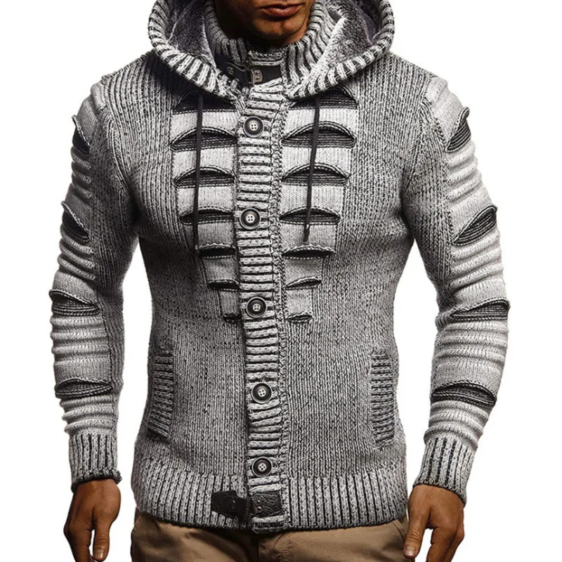 

2023 New Autumn Winter Men's Cardigan Sweater British Style Hooded Knitwear Sweater Male Single Breasted Sweatercoat
