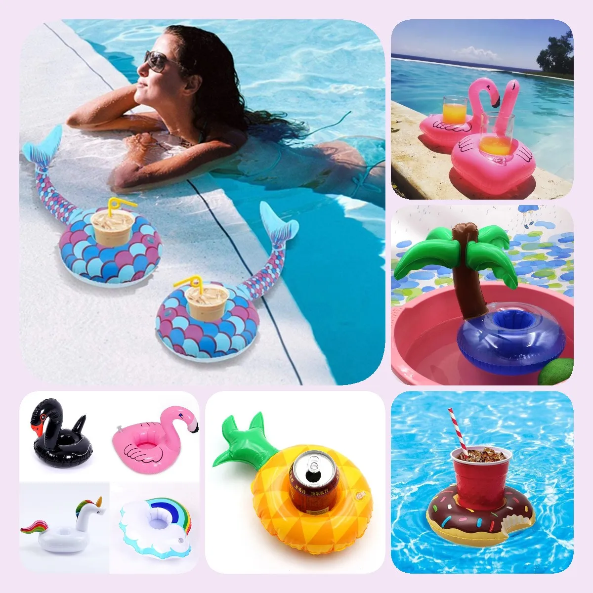 Inflatable Drink Holder Mini Funny Floating Cup Coasters for Kids Summer Swimming Pool Cup Holder Bathing Beach Theme Party Toy