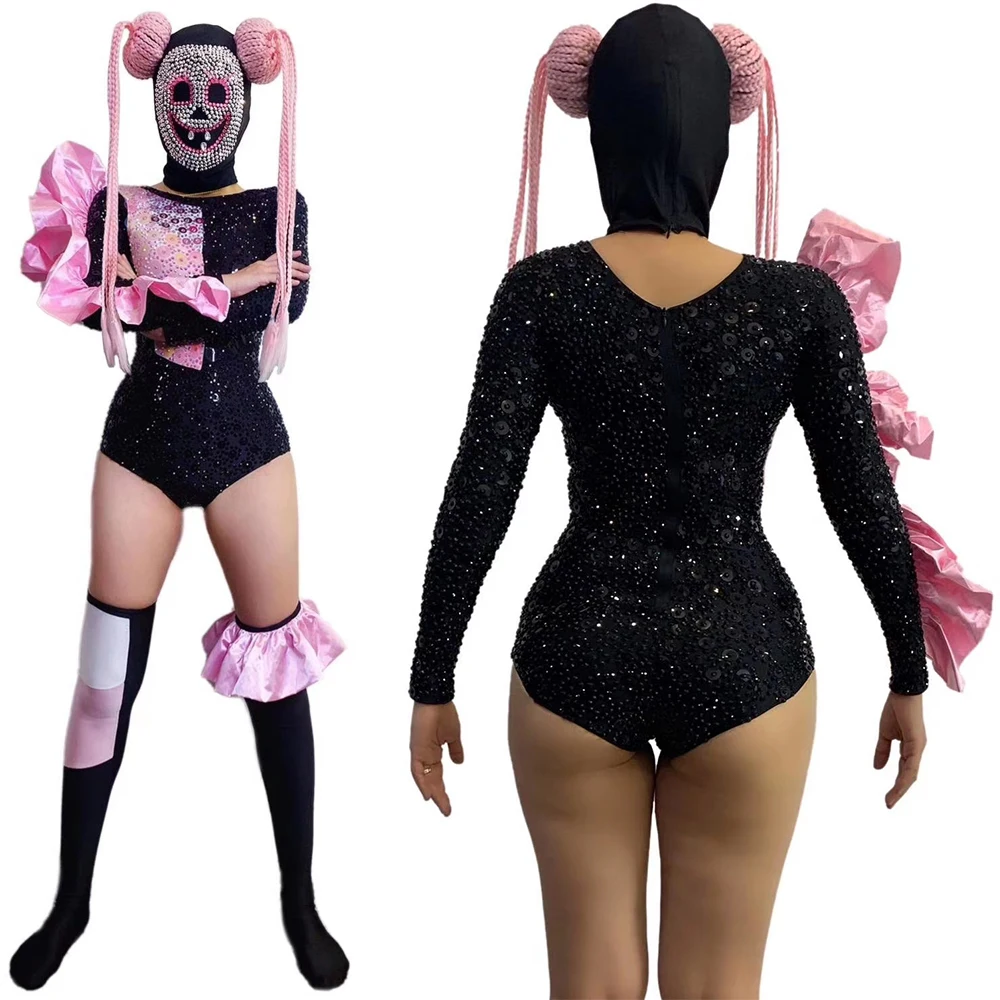 

Асимметричные боди со сверкающими бриллиантами, облегающие эластичные женские комбинезоны, костюмы для Хэллоуина, Женская Красочная Одежд...