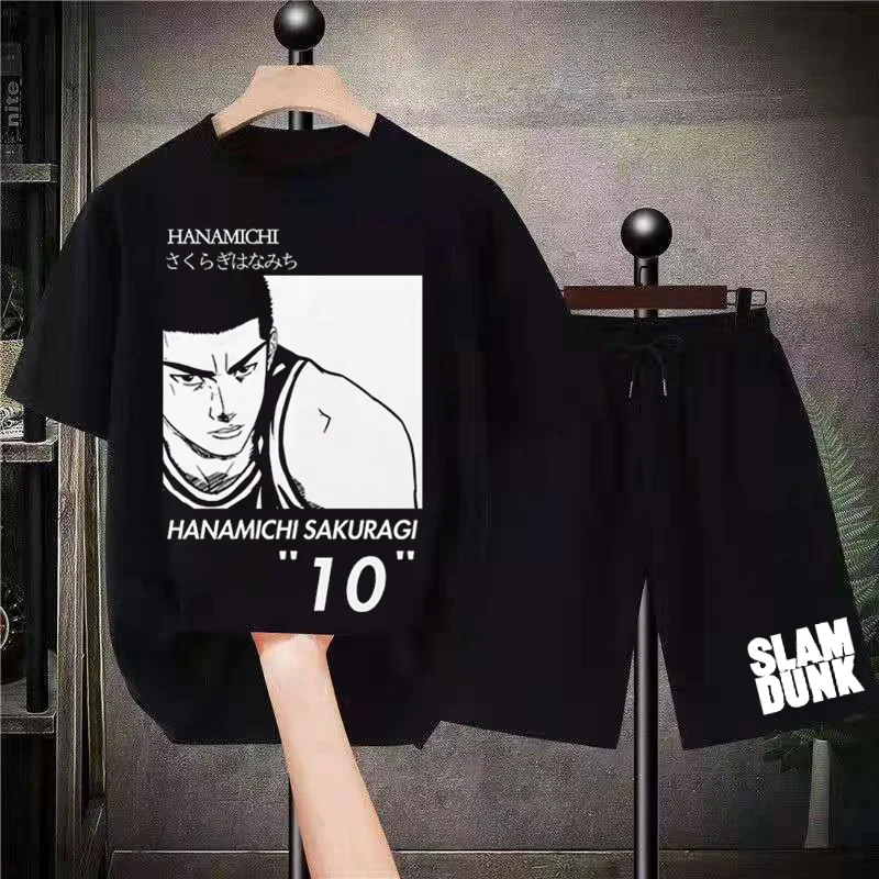 Anime Slam Dunk Print Tracksuit Men Sports Suit Cotton Sakuragi Hanamichi Rukawa Kaede Luxury T Shirt Shorts 2 Piece Summer Sets