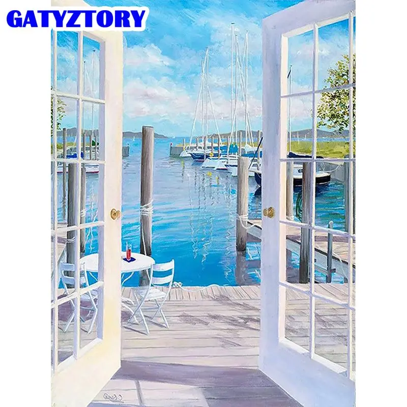 

GATYZTORY Diamond Mosaic Embroidery Door Landscape 5d Diy Diamond Painting Sea Gift Arts And Crafts Bedroom Decoration