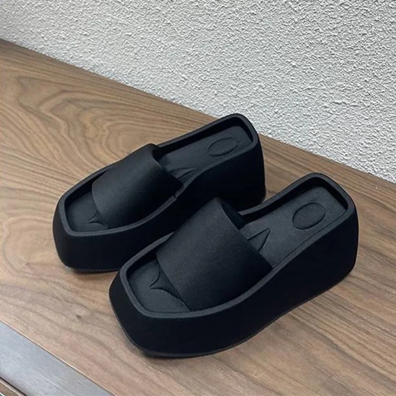 Thick Sole Ladies Slippers 2023 Summer New High Heel Casual Broadband Open Toe Beach Shoes Sandals