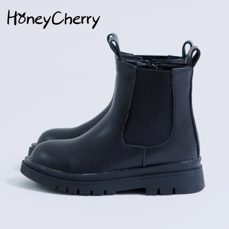 

HoneyCherry New Kids Leather Boots Fleece Side Zip Casual Boots Kids Shoes