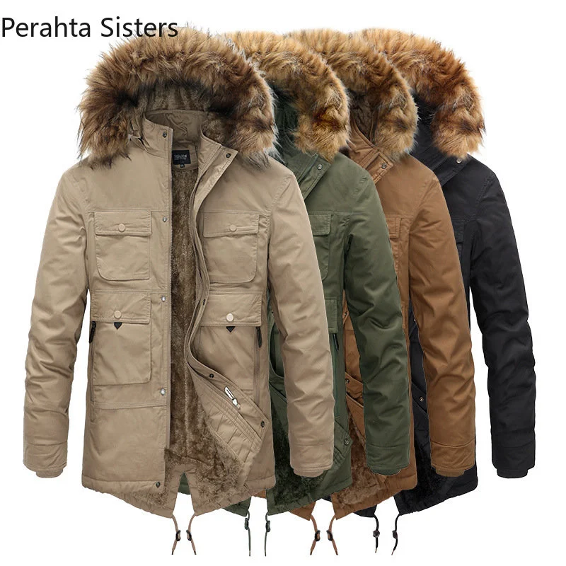 

Men's New Winter Jacket Fur Collar Hooded Warm Parka Coat Male Casual Outwear Plus Fleece Thicken Man Clothing