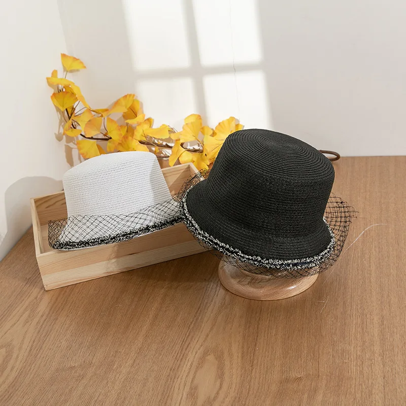 

Ms socialite gauze bucket straw hat fresh fisherman shade is prevented bask in Japanese web celebrity small along the contracted