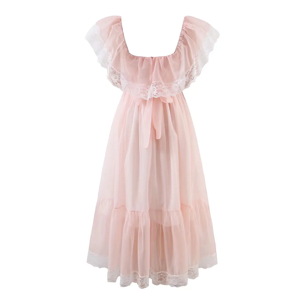 Женское вечернее платье с оборками розовое принцессы кружевной отделкой и