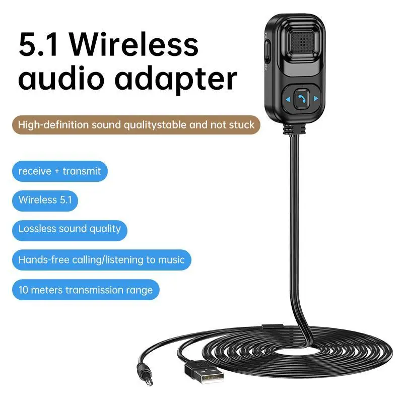 

USB Wireless Bluetooth 5.1 Receiver Adapter Car Speaker 3.5mm Jack Aux Audio Music Dongle for Car Bluetooth Transmitter