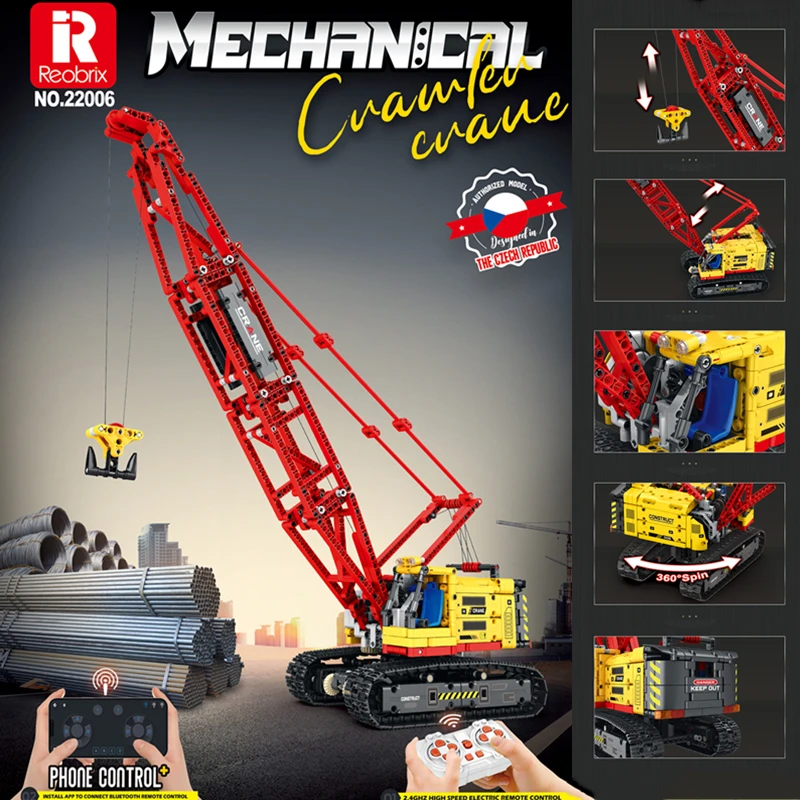 

High-Tech 22006 1322Pcs RC APP Control Crawler Crane Car Model Building Blocks Bricks Kids Birthday Toys Christmas Gifts 17001