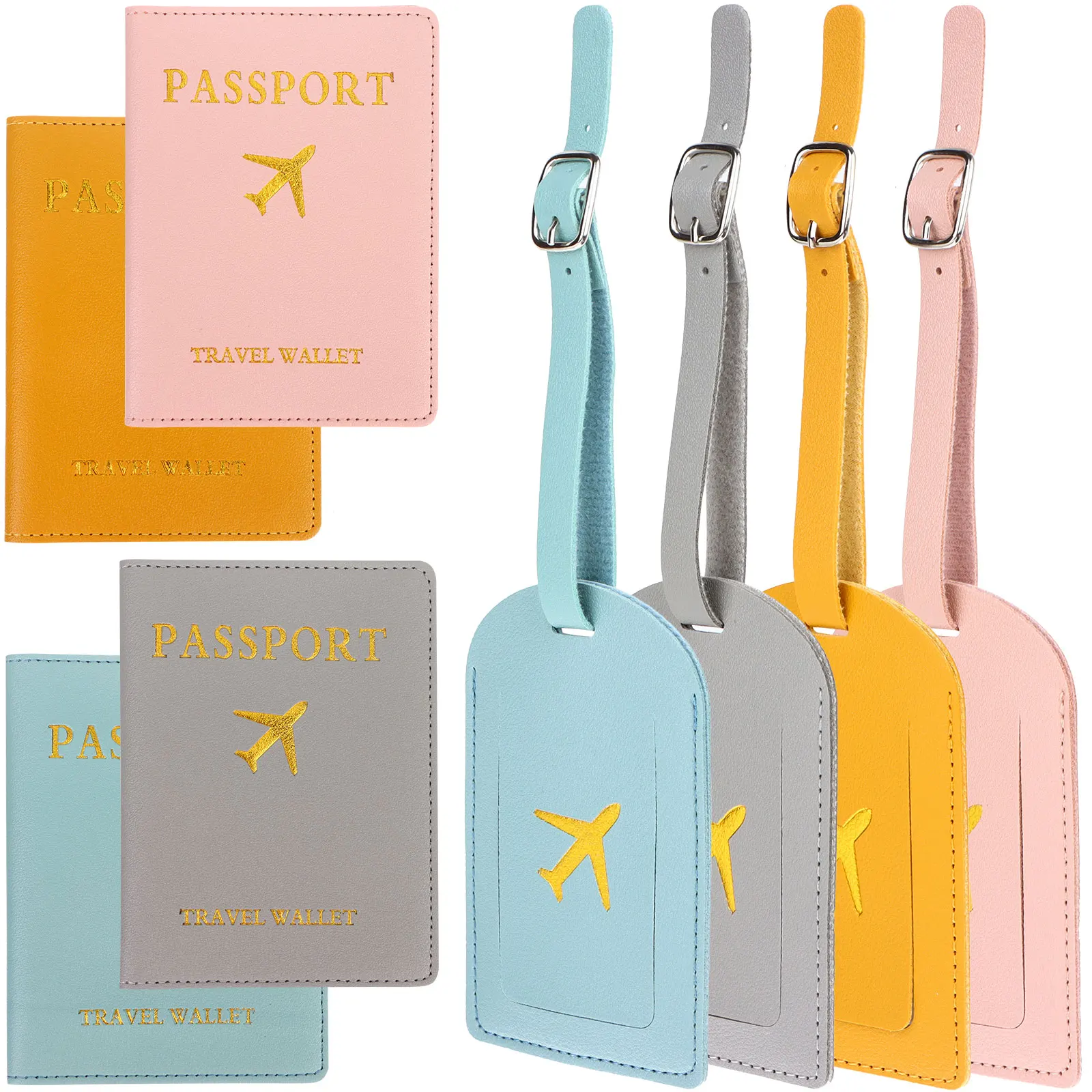 

4PCS synthetic leather Passport Protective Case and 4PCS Luggage Tag Airplane Boarding Pass Baggage Identification Tag