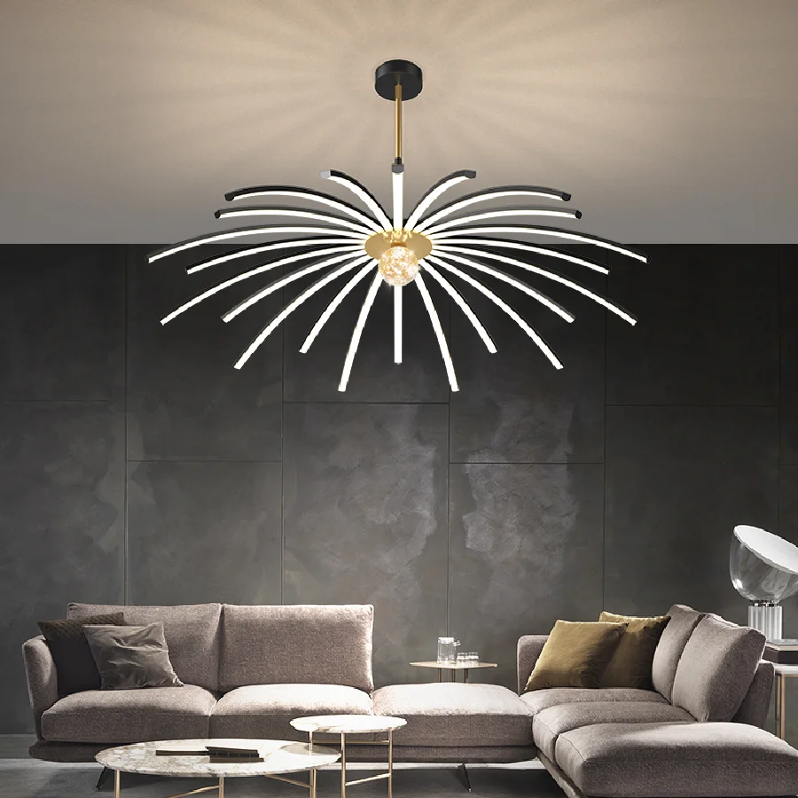 

Modern LED Chandeliers Indoor Lighting For Study Living Room Bedroom Glossy Ceiling Lights Fixtures With Remote Control Dimmable
