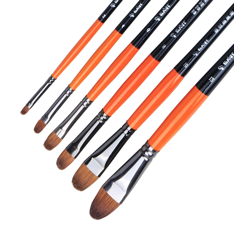 6 Pieces Weasel Mixed Hair Hazel Shap Long Birch Wood Two-color Rod Gouache Paint Set Acrylic Oil Painting Brush Art Supply