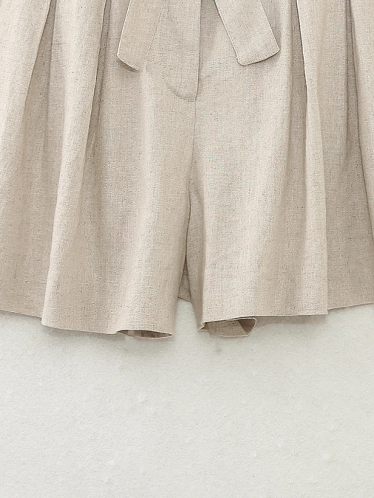 PAILETE Women 2023 fashion with belt bermuda shorts vintage high waist front pockets female short pants mujer