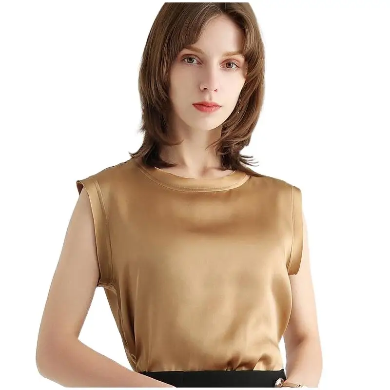 

Office Women 100% Real Silk Satin Tanks Sleeveless Solid Casual Tank Tops For Women Summer Fashion Elegent Joker Vests Housewear