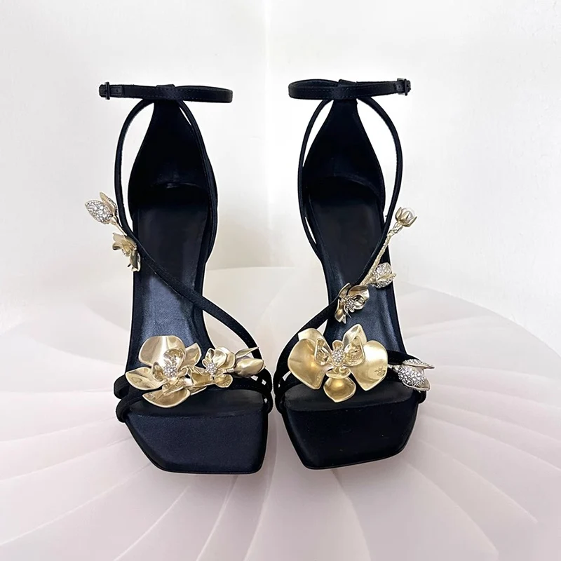 Новые элегантные сандалии с ремешком на щиколотке в виде золотой орхидеи женские