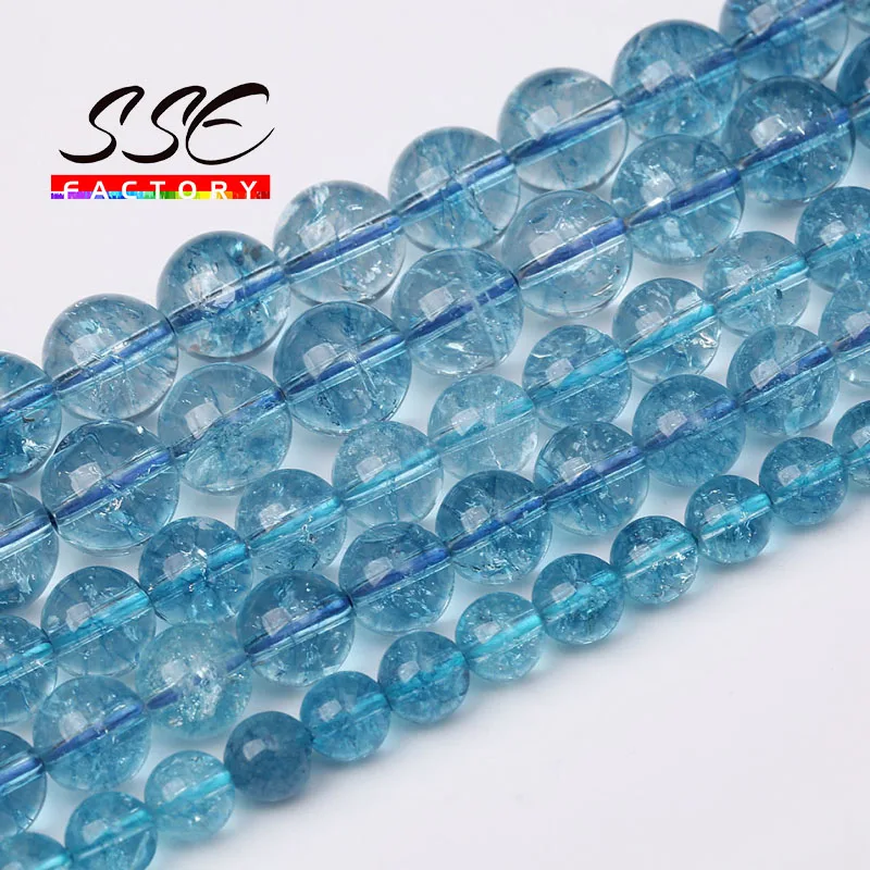 5A Natural Blue Topaz Crystal Quartz Beads For Jewelry Making Round Loose Beads DIY Bracelet Necklace Handmade 4 6 8 10 12mm 15"