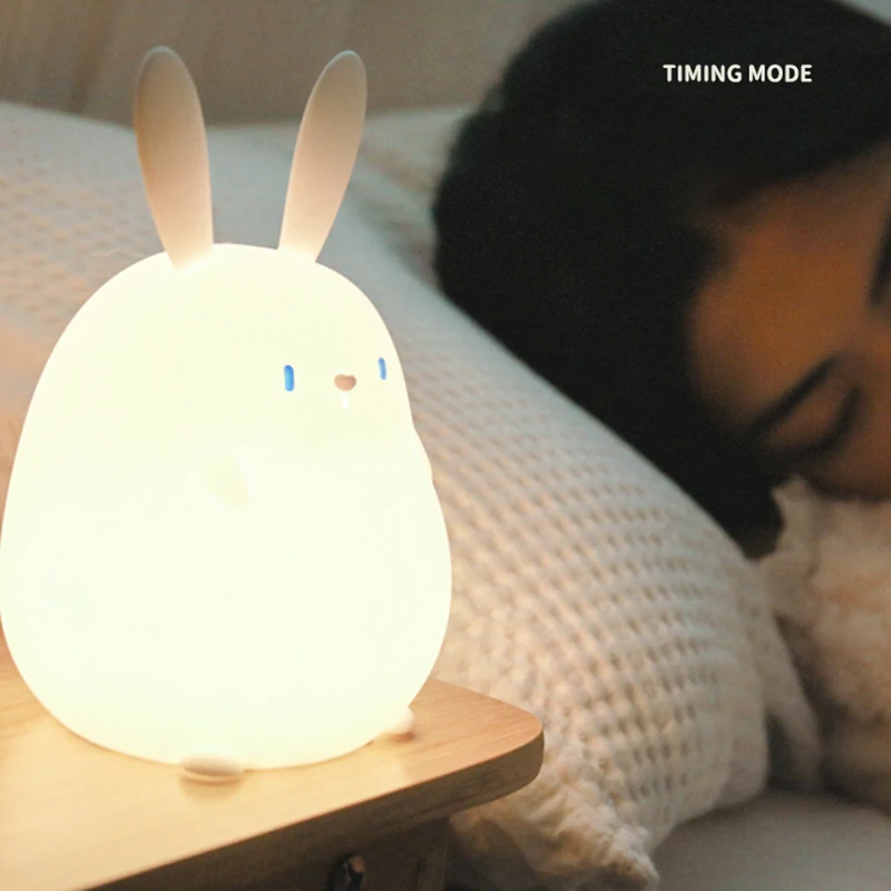 LED Silicone Night Light with Sleeping Rabbit Light Touch USB Charging Decoration Home Bedroom Motion Sensor Wedding Dry Battery
