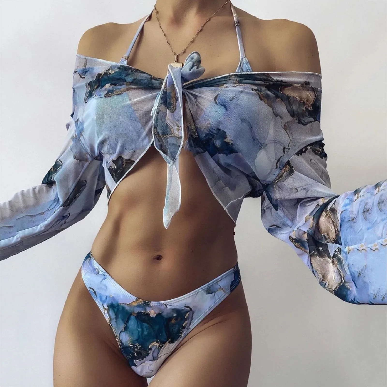 

3 Piece Tie Dye Bikini Ladies Split Swimsuit Swimwear Women 2022 Mesh Push Up Bikini Sexy Girl Swimmwear Bathing Suit&8