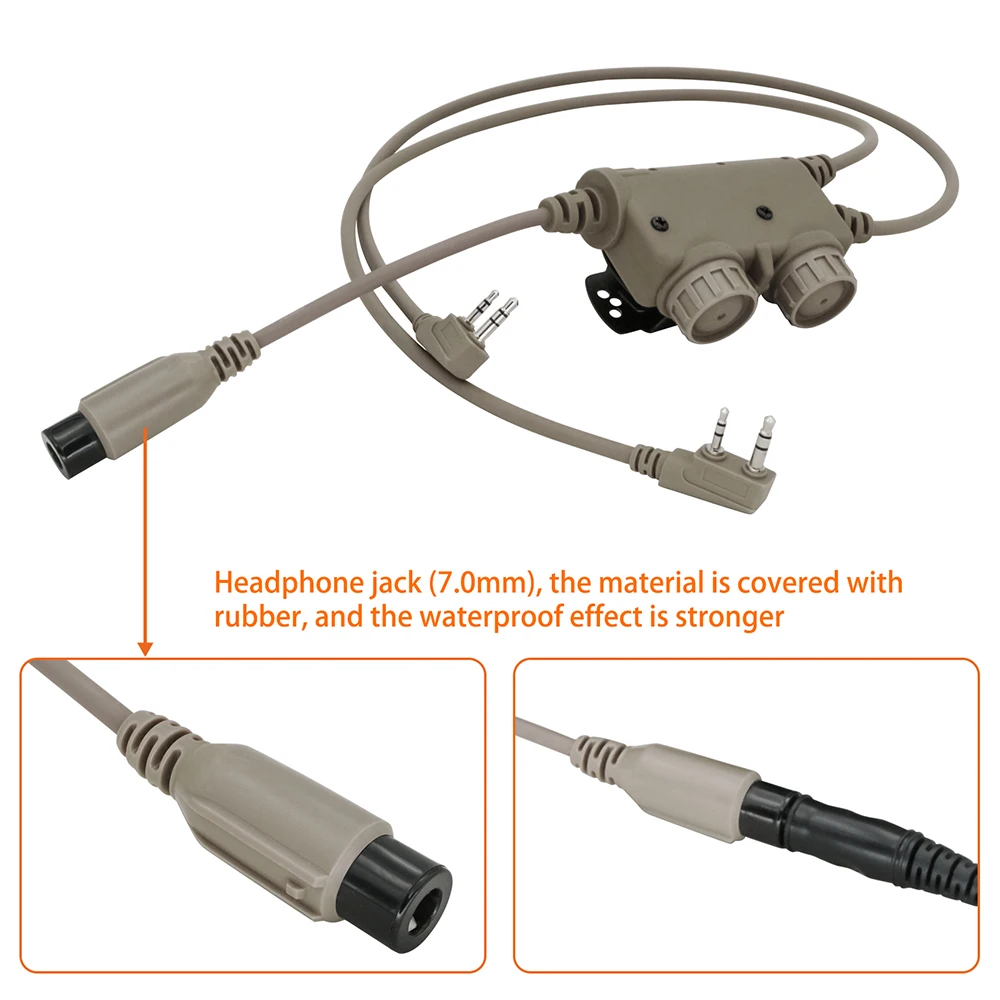 Tactical U94 PTT TAC-SKY Noise Cancelling Airsoft Headphone Adapter Double Pass RAC PTT Kenwood Plug for Peltor Tactical Headset