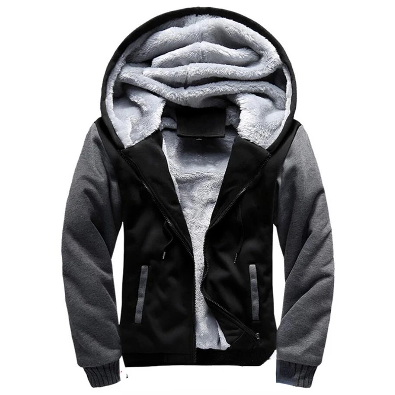 Men Jackets Plus Large Size Big Hooded Thick Warm Fleece Parkas Winter Black Patchwork Out Wear Coat