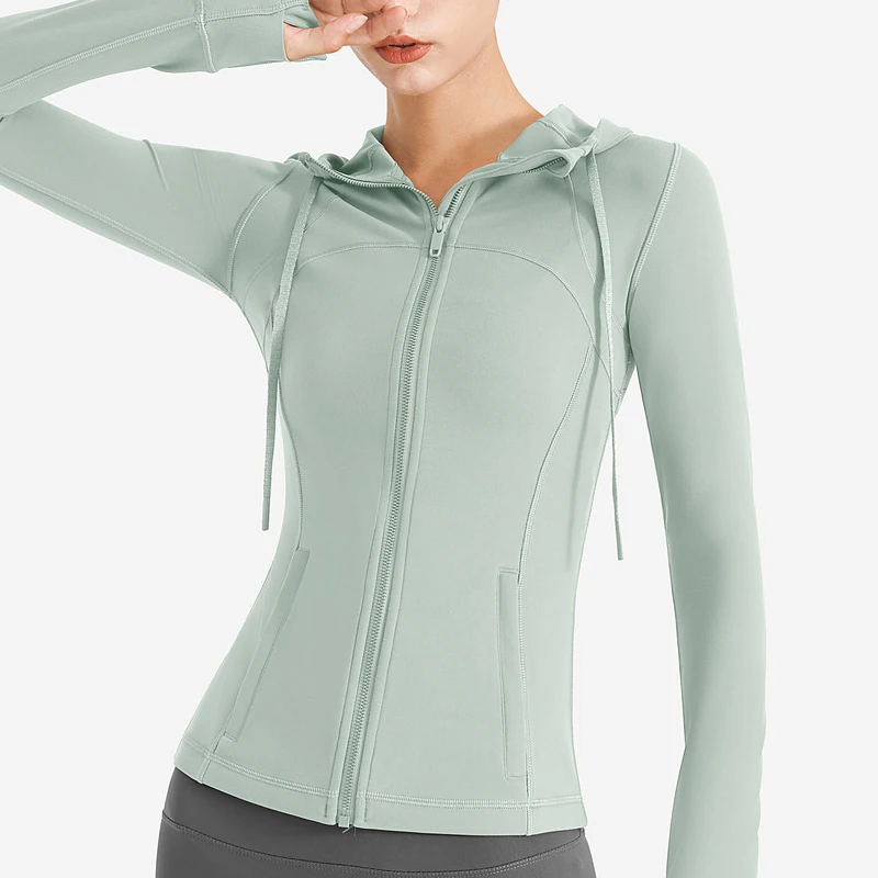 

Sports jacket autumn and winter yoga clothes long-sleeved women's top tight running fitness clothes stretch breathable hooded