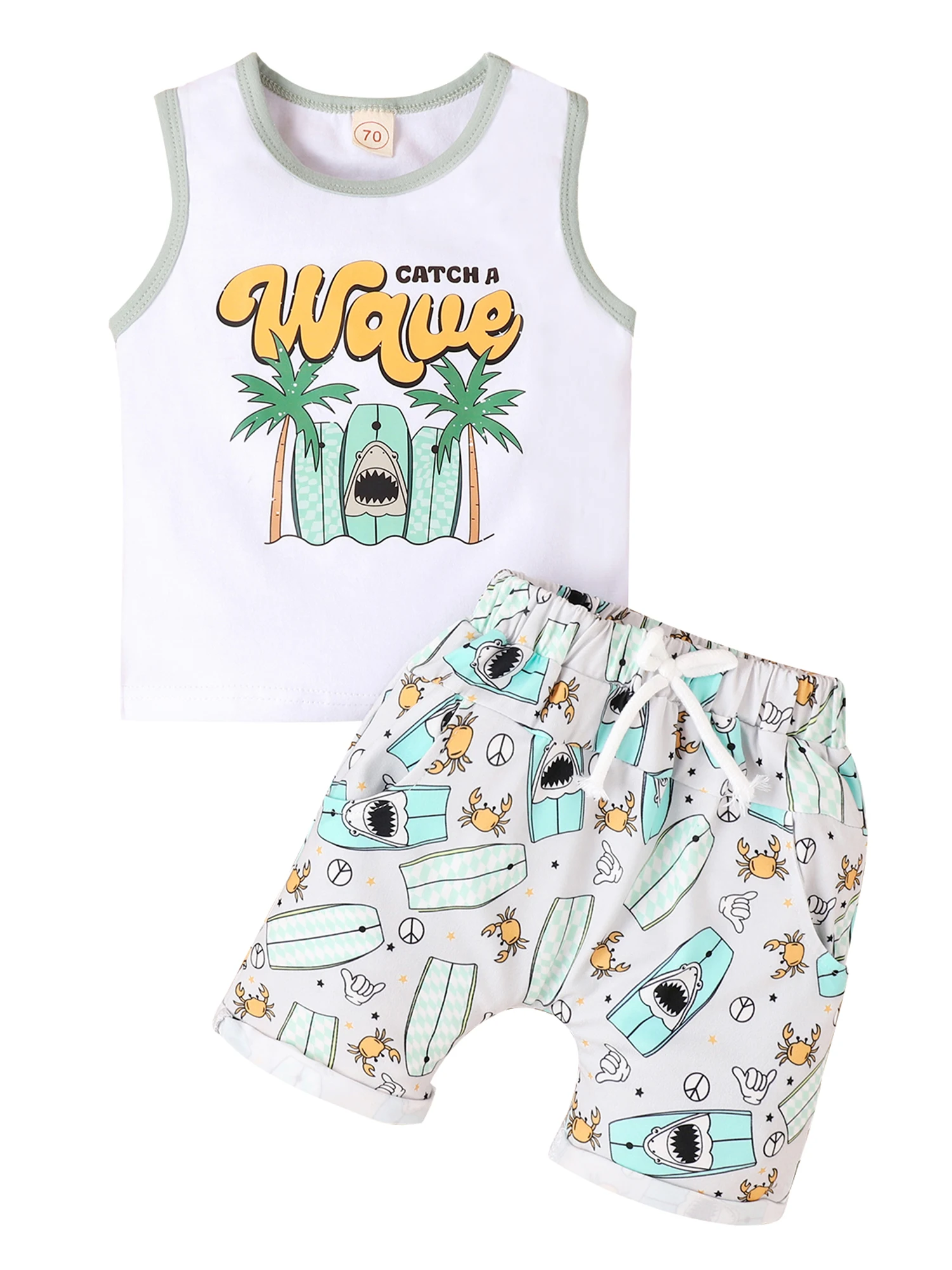 

Toddler Baby Boy Summer Clothes Wave Palm Print Sleeveless Vest Tank Tops Hawaii Shorts Cute Baby Boy Outfits