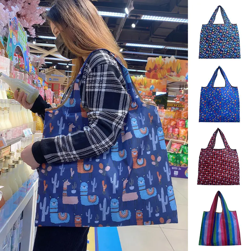 

2022 New Eco-friendly Portable Shopping Bag Supermarket Handbag Storage Bag Shoulder Bag Printed Foldable Thickened Shopping Bag