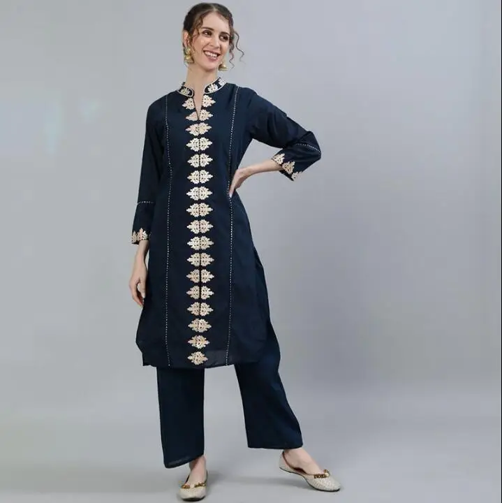 Indian Nepalese Traditional Clothing Punjabi Pure Cotton Embroidery Ethnic Style Suit