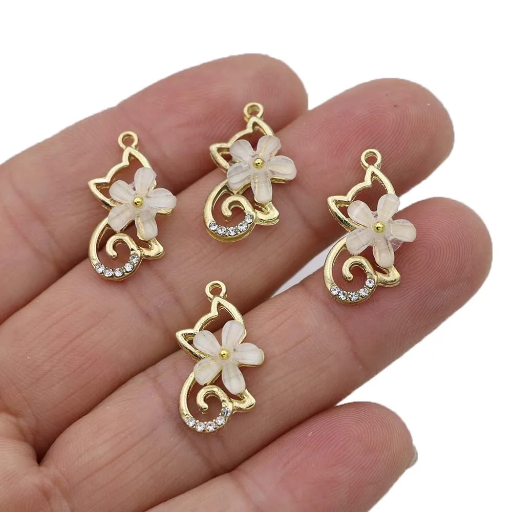 

5Pcs Gold Plated Clover Cat Charms Pendant for Jewelry Making Bracelet DIY Earrings Necklace Findings 22x9mm