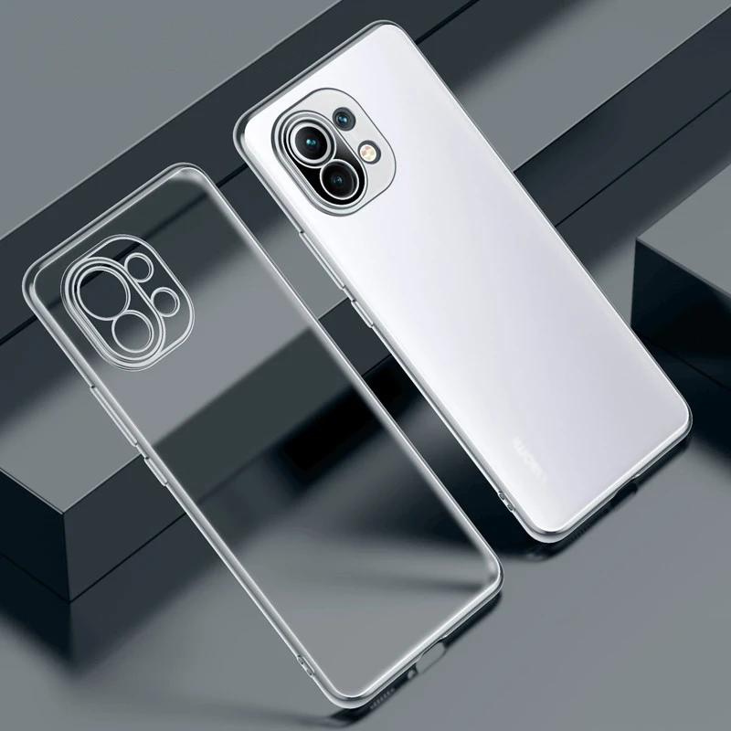 

Electroplated Edge Soft TPU Phone Case For Xiaomi Mi 11 Ultra 10T Lite Redmi Note 10 Pro 10S Clear Back Cover