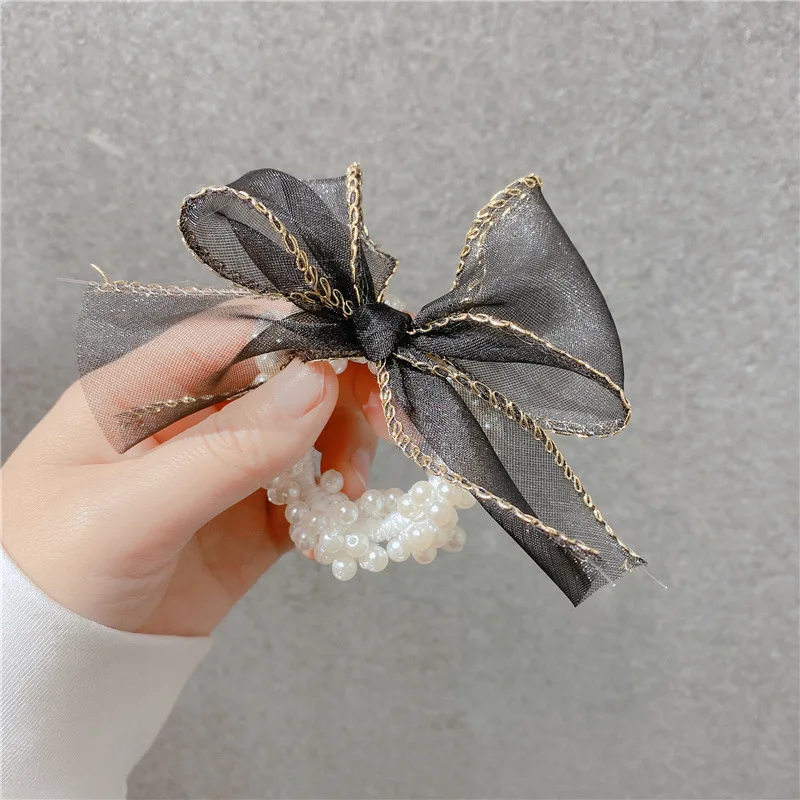 

Children's Pearl Hair Loop, Simple Hair Rope, Hair Tie, Leather Band, Headrope, Girl's Bow Tie, Ribbon Hair Accessories
