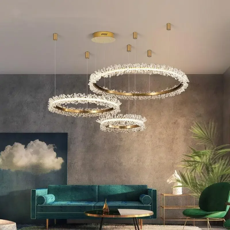 

Роскошная хрустальная Золотая светодиодная люстра в виде кольца, лампа из искусственного кристалла для гостиной, столовой, спальни