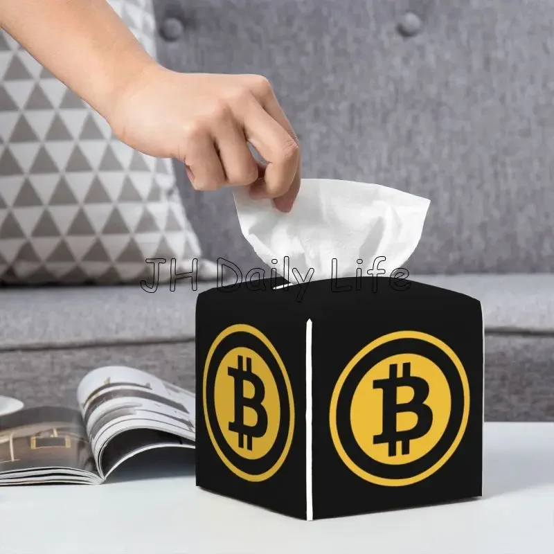 Фото Квадратный чехол для коробки для салфеток с логотипом Bitcoin, кожаный держатель для салфеток, декоративный для спальни, ванной комнаты, прикроватной тумбочки, домашнего офиса, автомобиля №5
