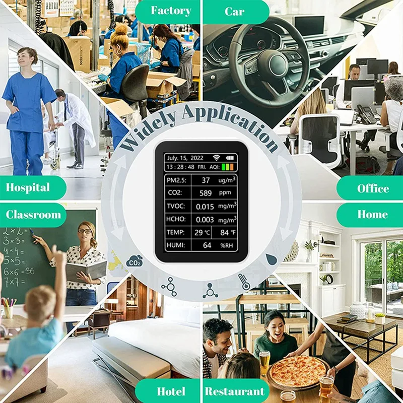 8 In 1 CO2 Meter Digital Temp Humidity Tester Carbon Dioxide PM2.5 TVOC HCHO Detector Wifi Air Quality Monitor