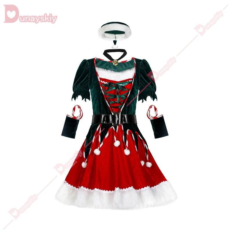 Christmas Party Adult Women Cosplay Sexy Dress Santa Claus Elf Costume New Year Clothes Warm X-Mas Fancy Outfit