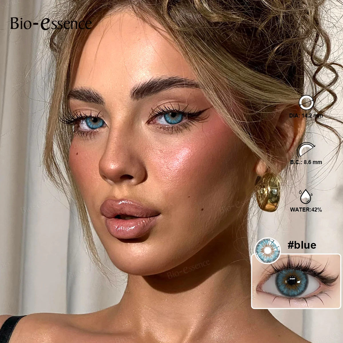 Фото Цветные контактные линзы Bio-essence серии Cleopatra: коричневые линзы для голубых глаз, натуральные цветные линзы для макияжа глаз, косметические линзы для красоты глаз №4