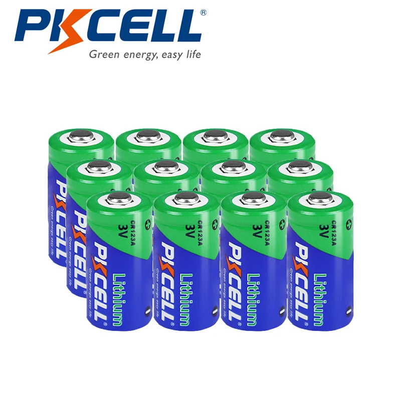 

PKCELL 12PCS CR123A 123 CR 123A 16340 CR17345 3V Lithium battery Non-rechargeable Batteria for LED flashlight