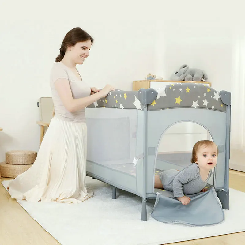 Baby Crib Playpen, Multifunctional Foldable Kids Travel Cot, Portable Splicing Bed For Newborns