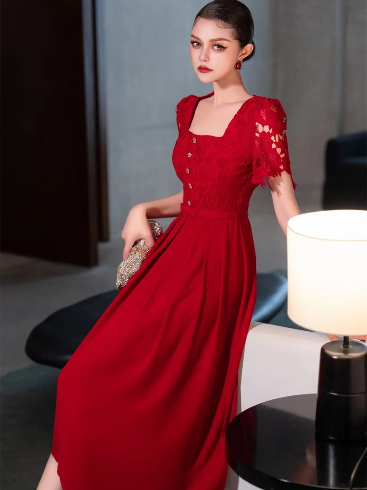 Женское элегантное красное платье SEQINYY летнее весеннее новое модное