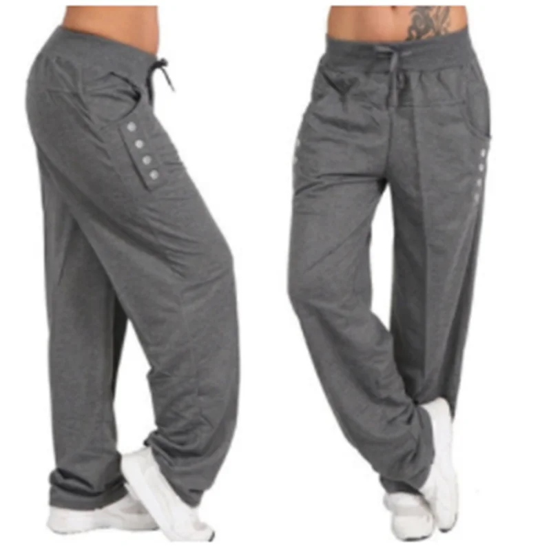 

Брюки Женские однотонные свободные прямые, хлопковые дышащие брюки с широкими штанинами и металлическими пуговицами, модная женская одежд...