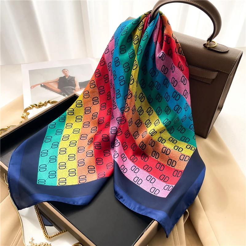 

Luxury Brand 70cm Square Scarf for Women Silk Satin Headband Small Headscarf Bandana Lady Neckerchief Shawl Wrist Wraps Foulard
