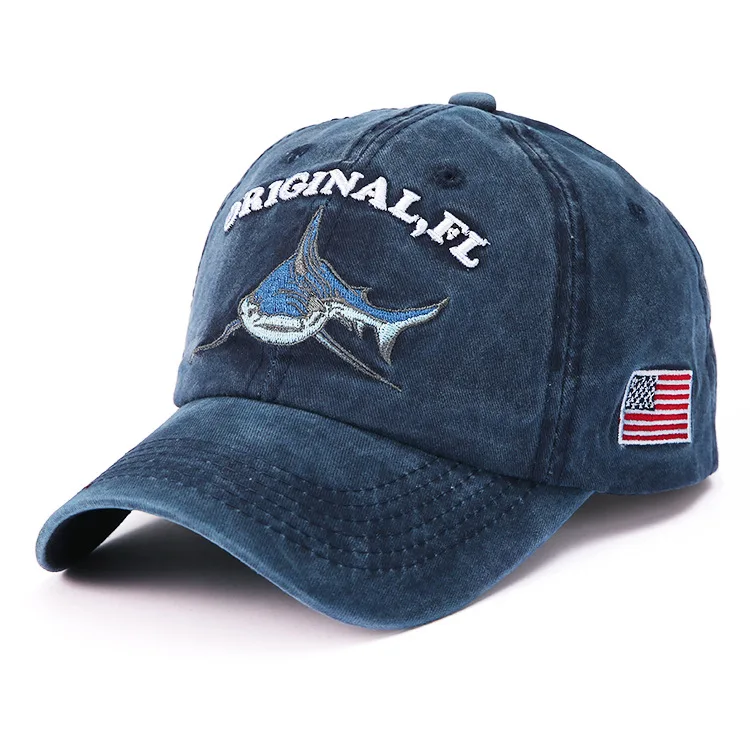 

2022 Hat Hot Style Baseball Cap Hat Popular Cartoon Water Embroidered Sharks Europe And The Men's