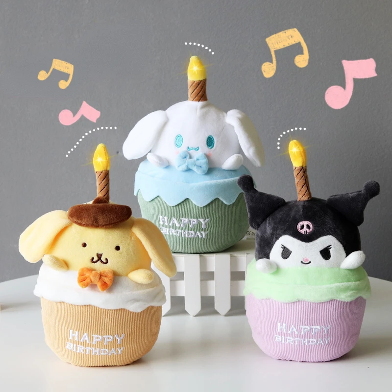 Sanrio 20cm Japanese Anime Cute Melody Cinnamoroll Plush Doll Toy Kawaii High Quality Birthday Cake Decoration Plush Music Doll