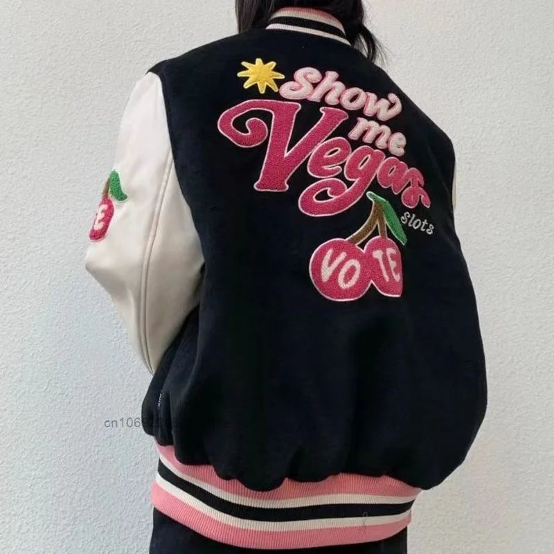 Модная бейсбольная куртка в стиле ретро С Вышивкой Букв женские осенние куртки
