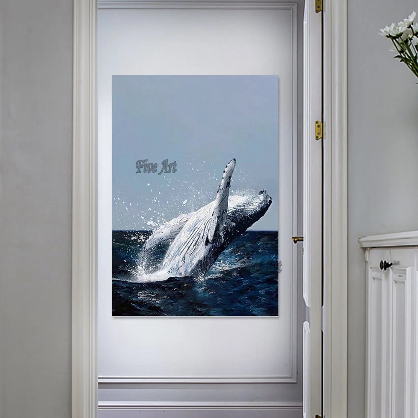 Высокое качество 3D нож картина маслом с ручной росписью кита на холсте обои для